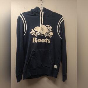 Roots Organic Original Kanga Hoodie in navy blue white Cooper Beaver logo XS Men
